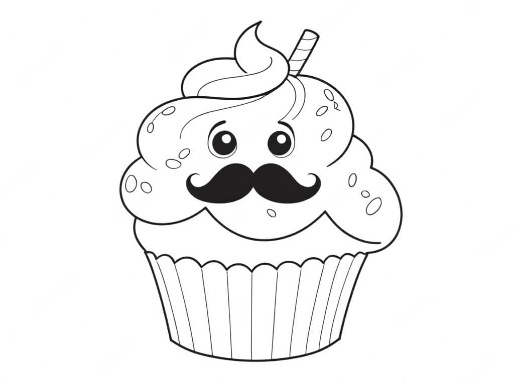 Cupcake with Mustache Coloring Page