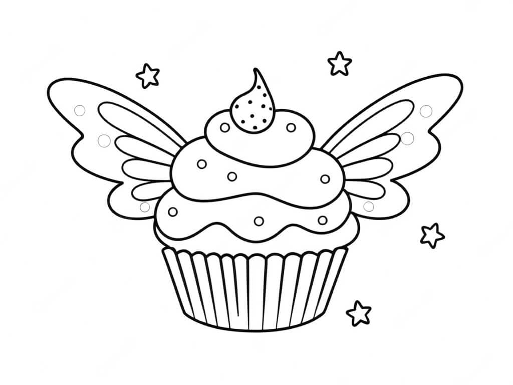 Fairy Cupcake Coloring Page