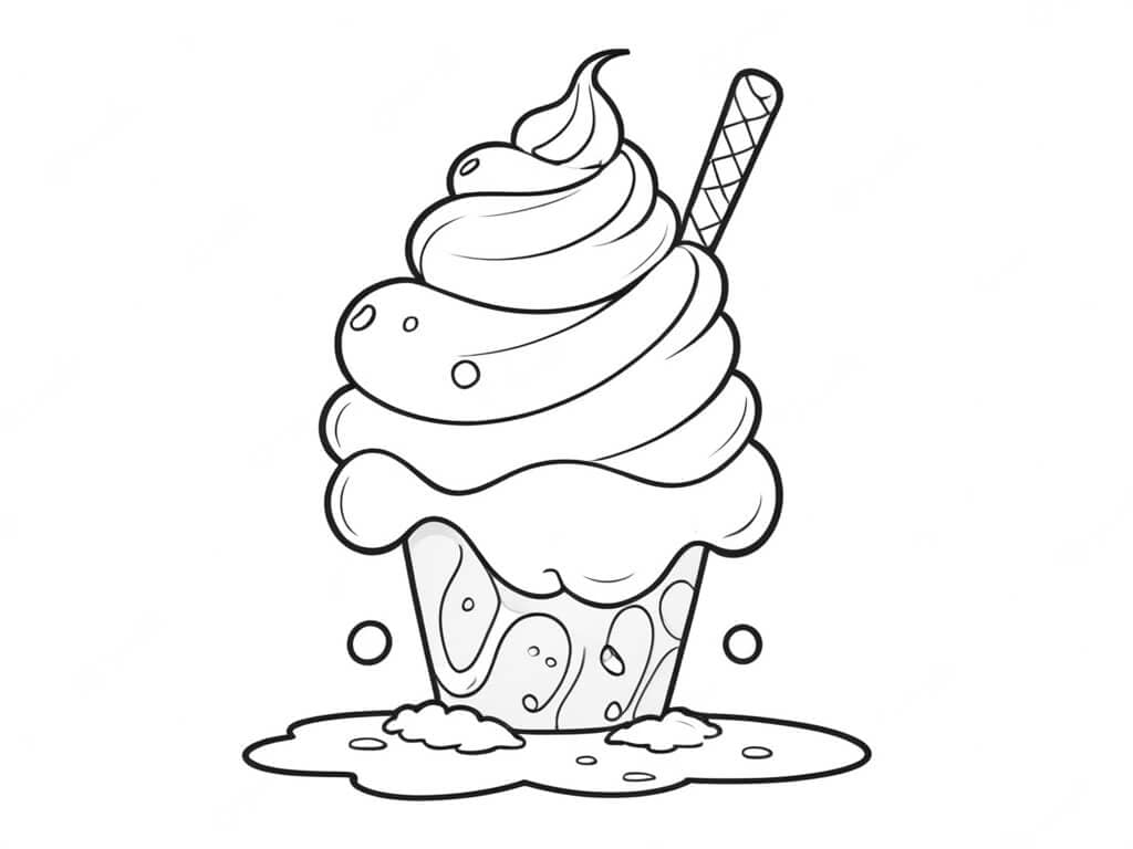 Ice Cream Cupcake Coloring Page