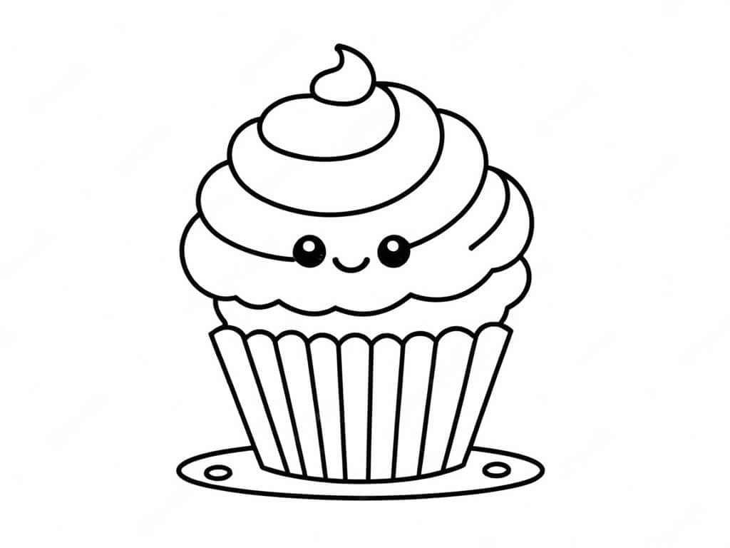 Simple Cupcake for Preschool Coloring Page