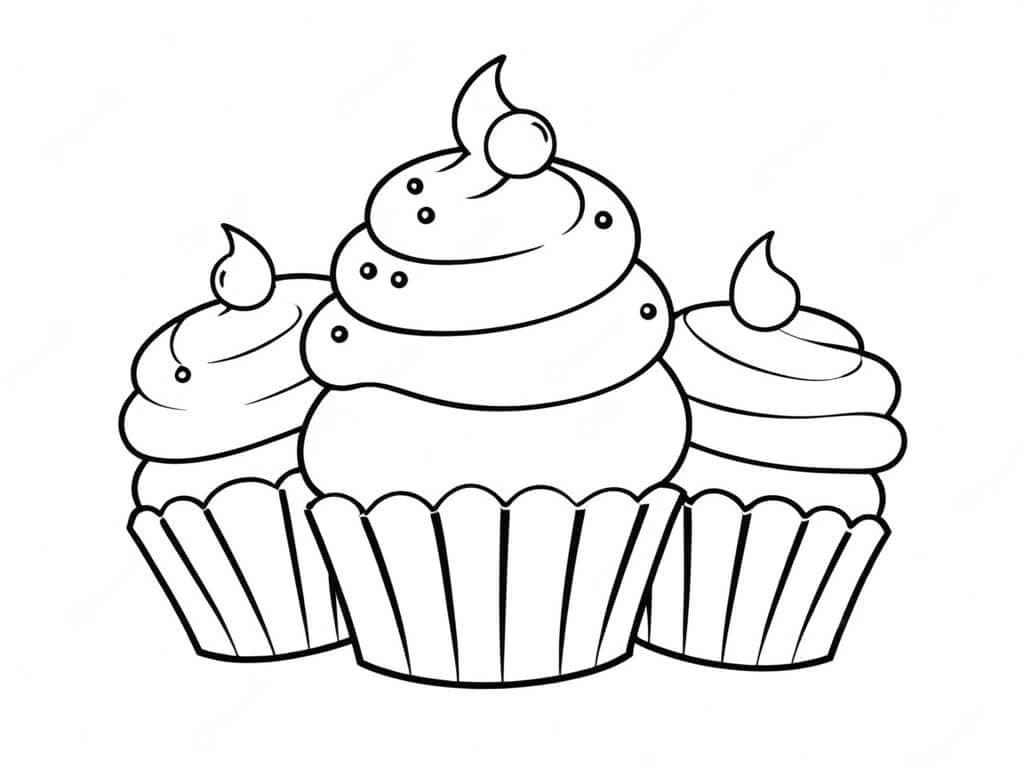 Three Cupcakes Coloring Page