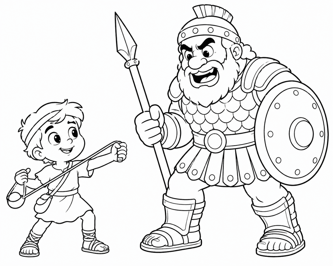 David and Goliath Caricatures Coloring Page