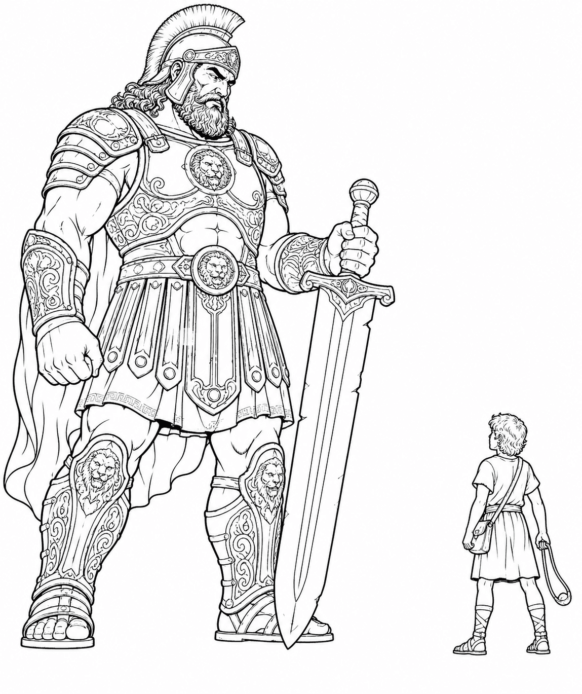 David and Goliath Giant Coloring Page