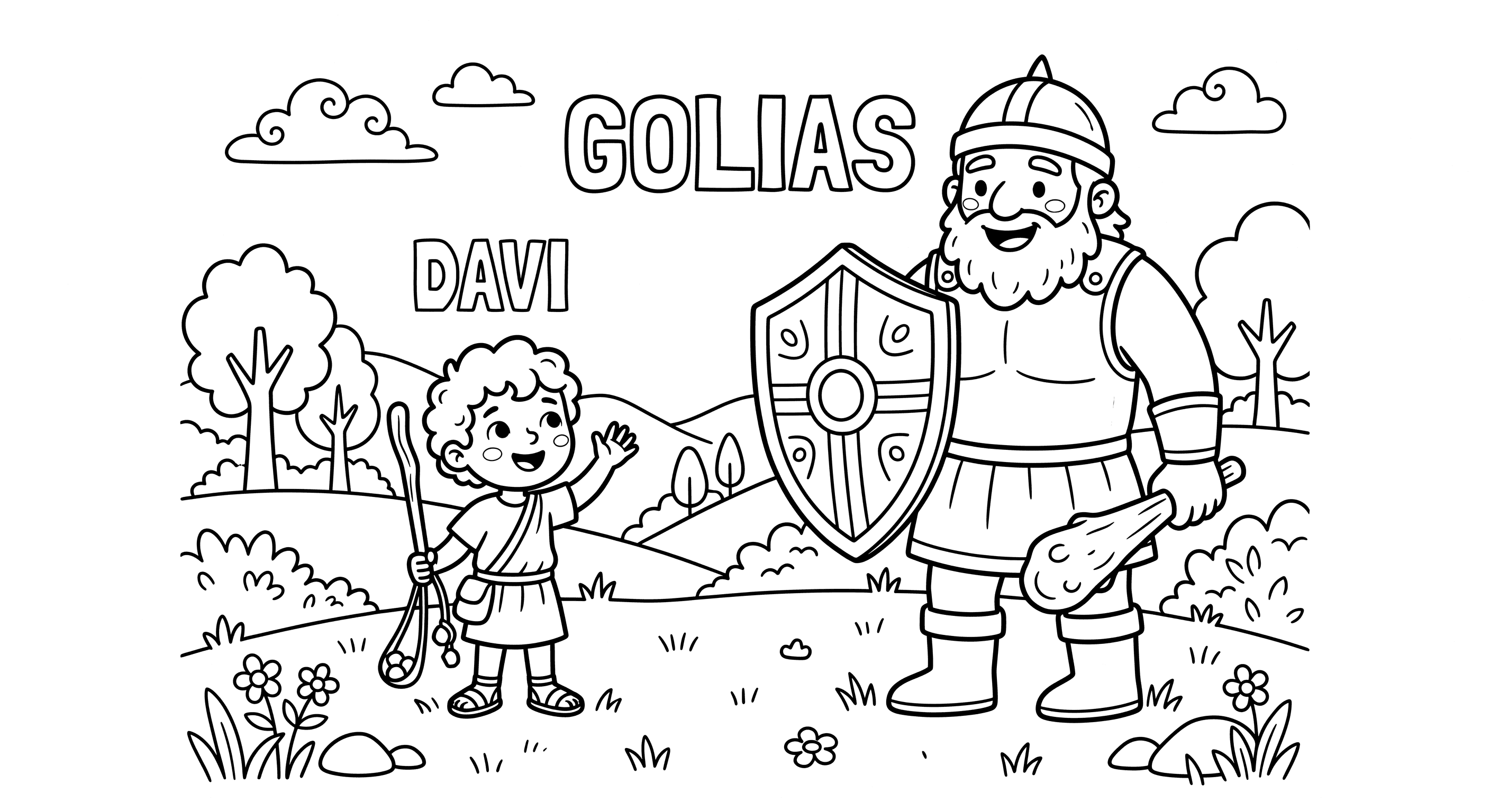 David and Goliath Kids Coloring Page