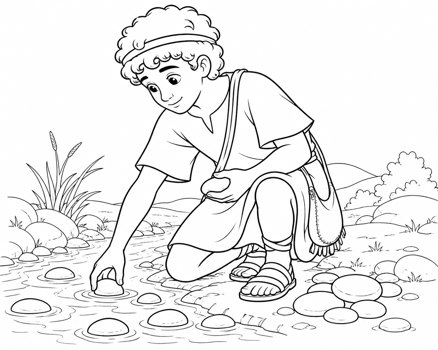 David Choosing Stones for Battle Coloring Page