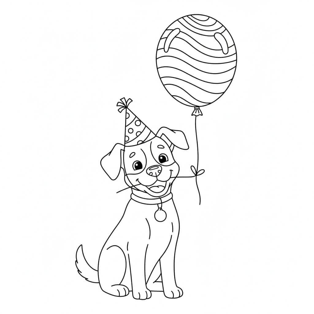 Birthday Dog Coloring Page