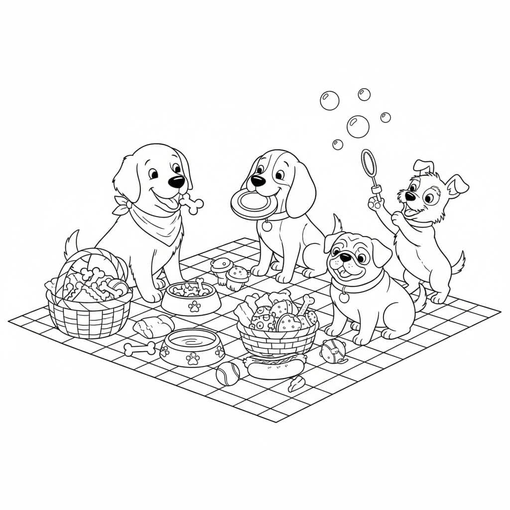 Canine Picnic Coloring Page