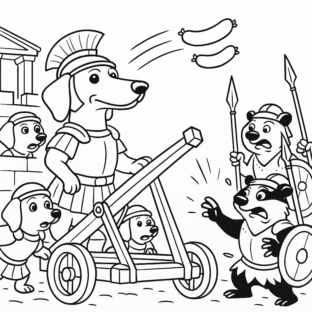 Dachshund Throwing Sausages Coloring Page