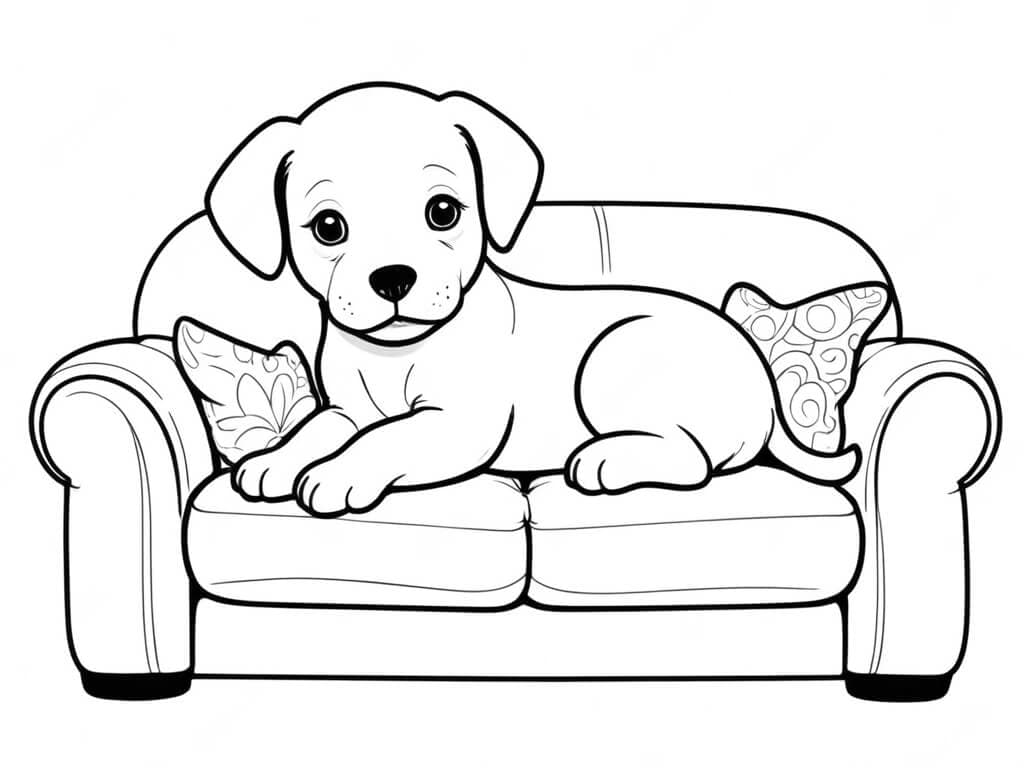 Dog on the Sofa Coloring Page