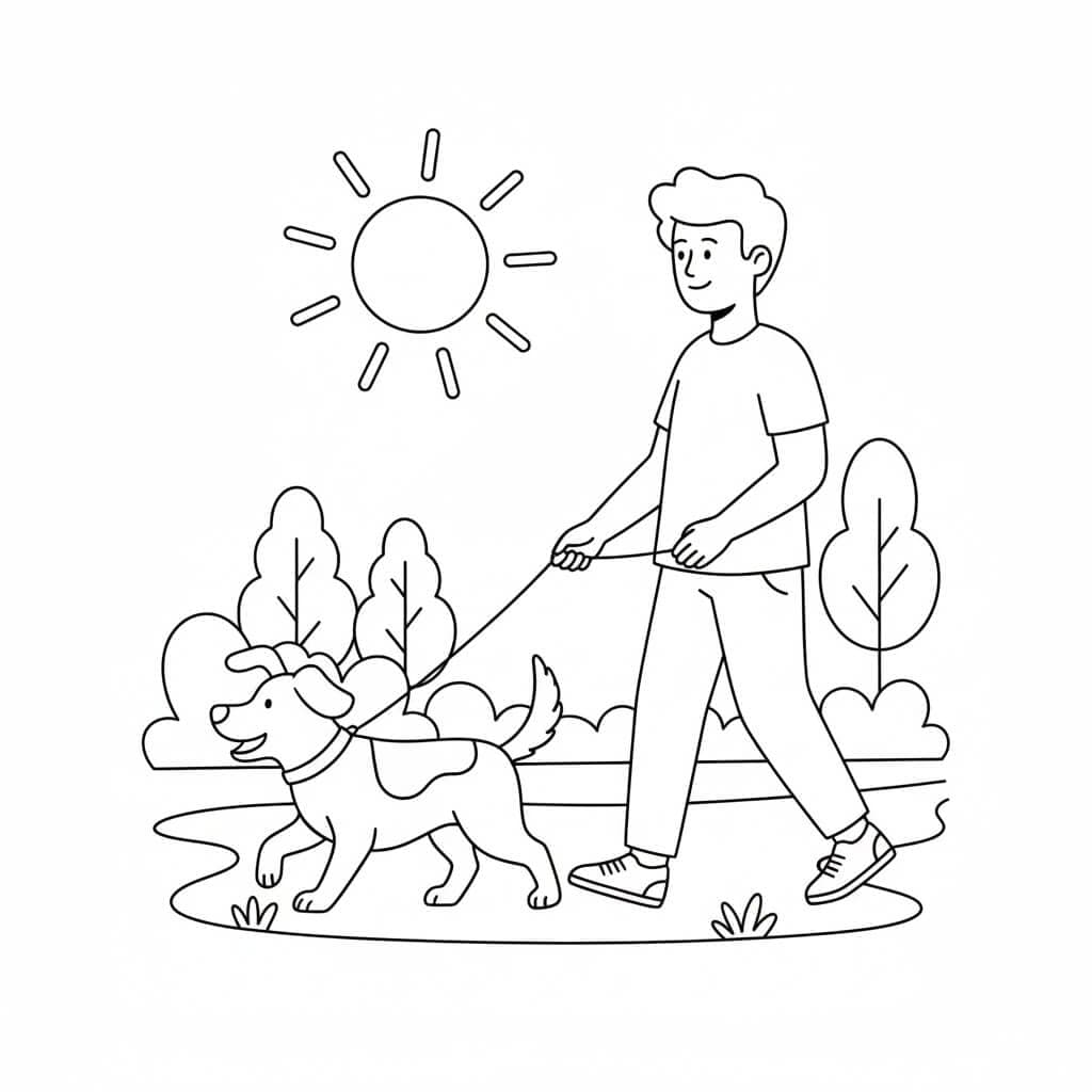 Dog Walking Coloring Page