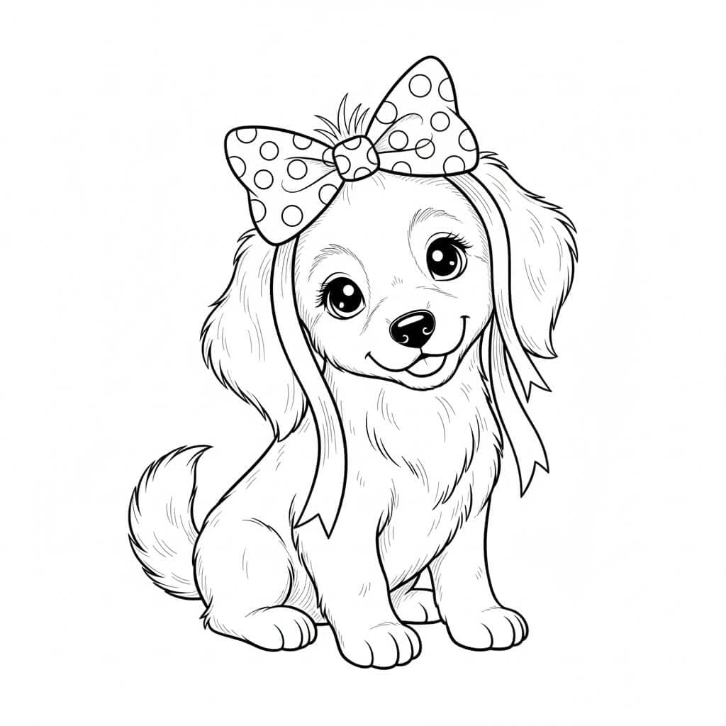 Puppy with Bow Coloring Page