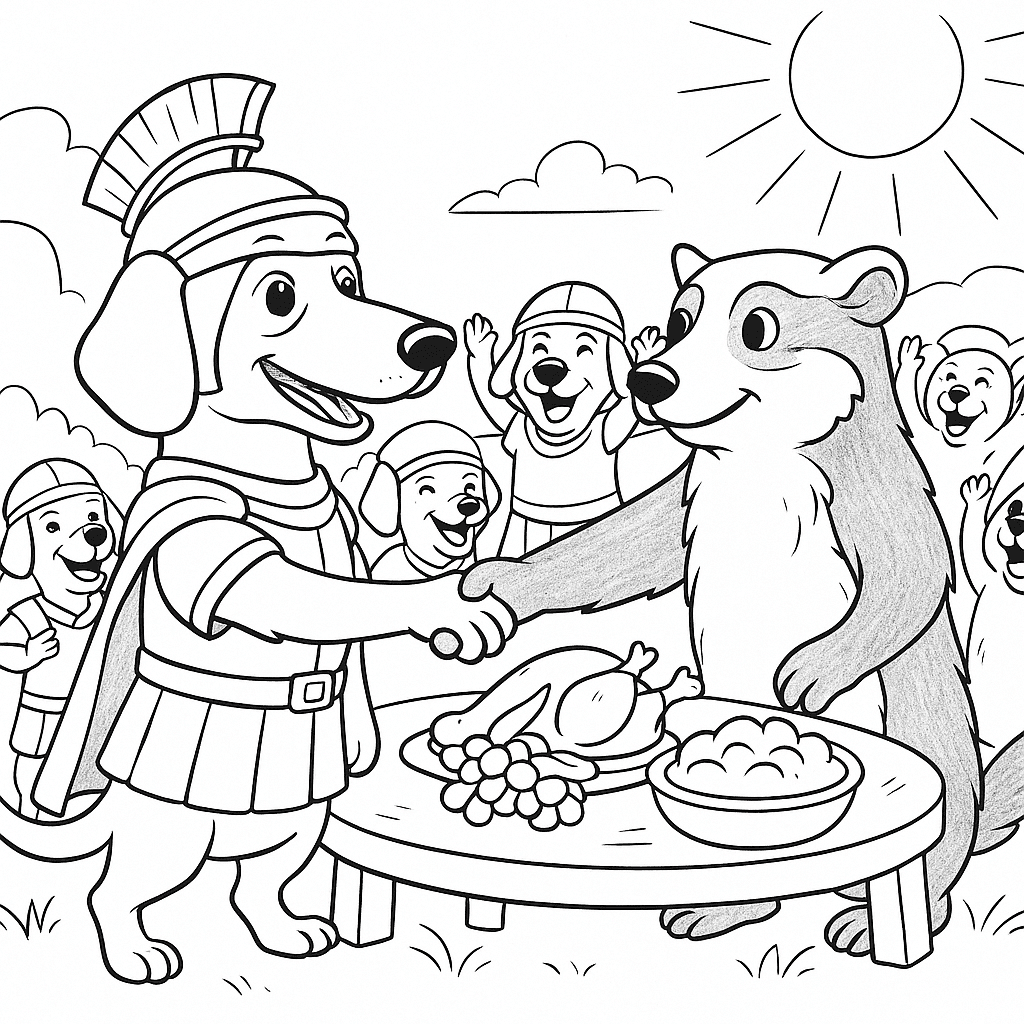 Roman Dachshund and Badger Coloring Page