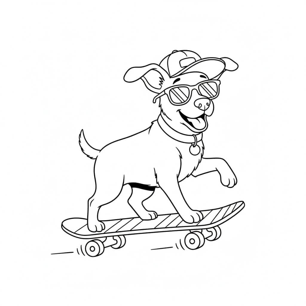 Skateboarder Dog Coloring Page