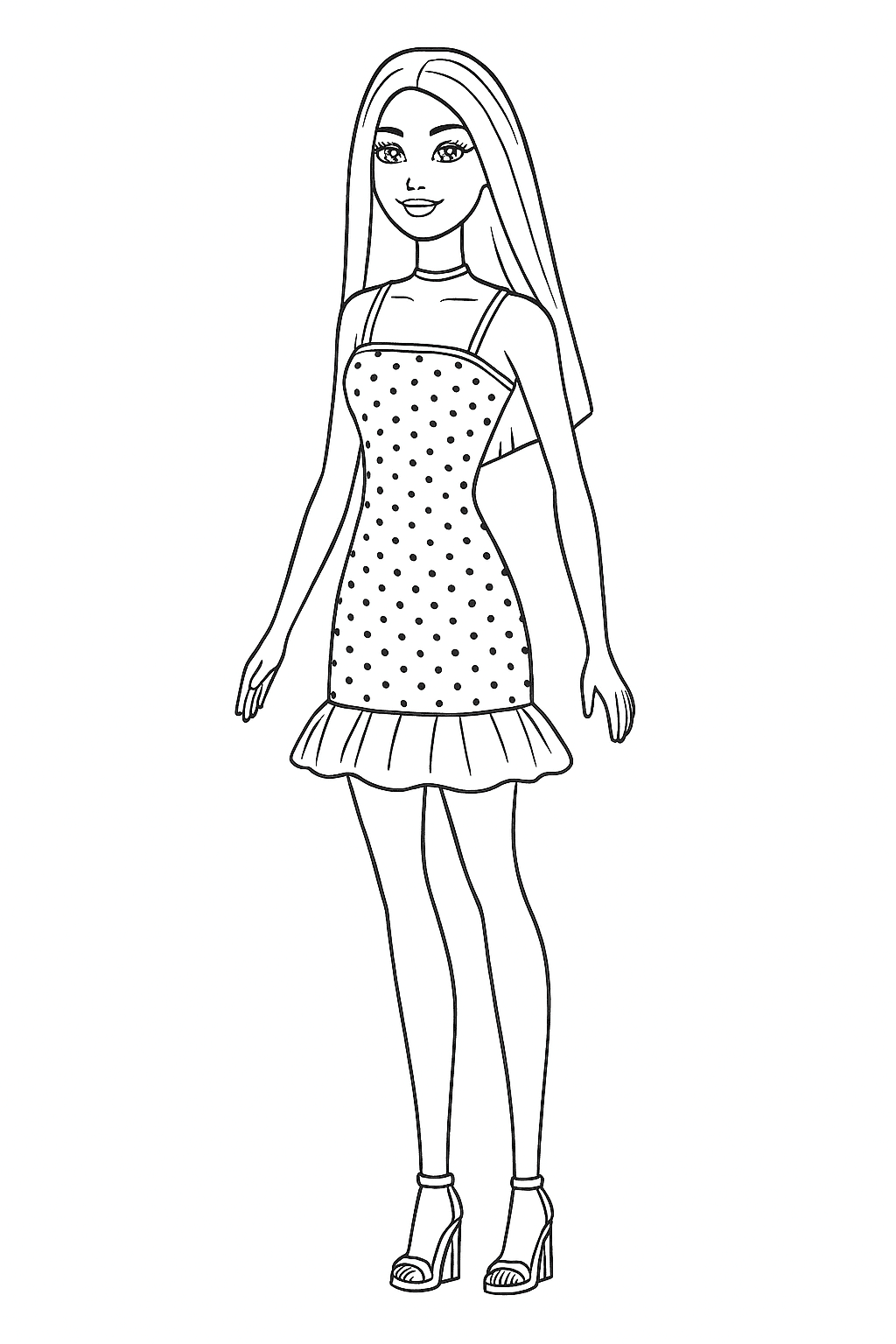 Barbie Doll in Dress Coloring Page