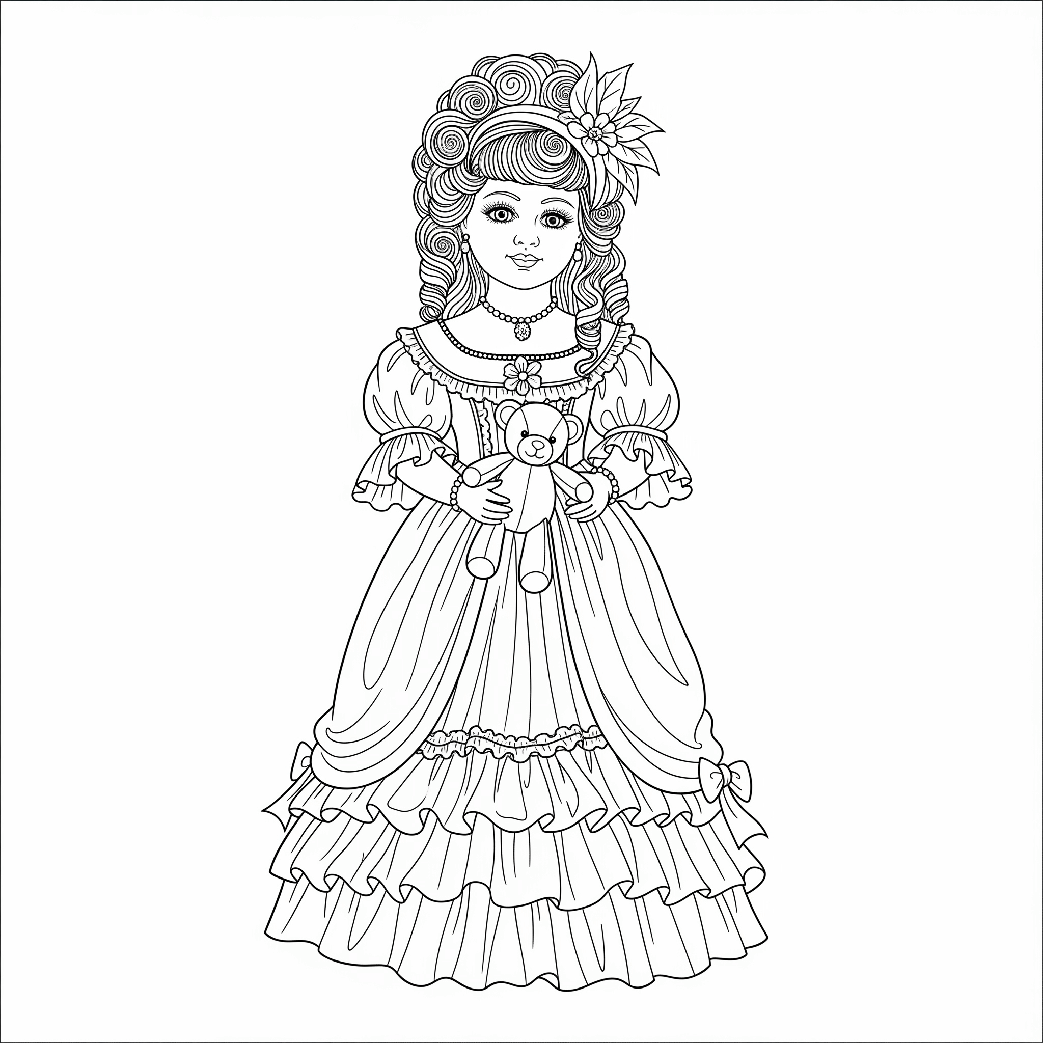 Doll Holding Teddy Bear Coloring Page