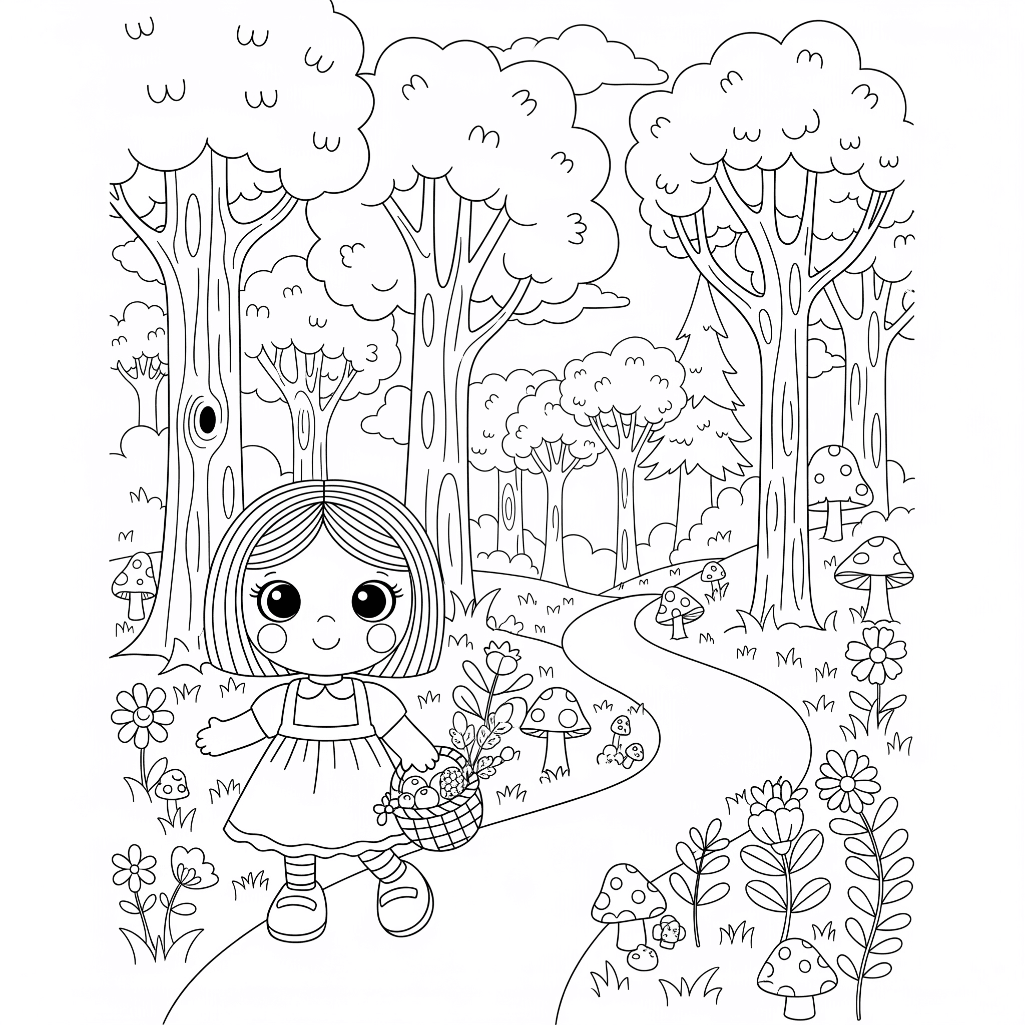 Doll in Enchanted Forest Coloring Page