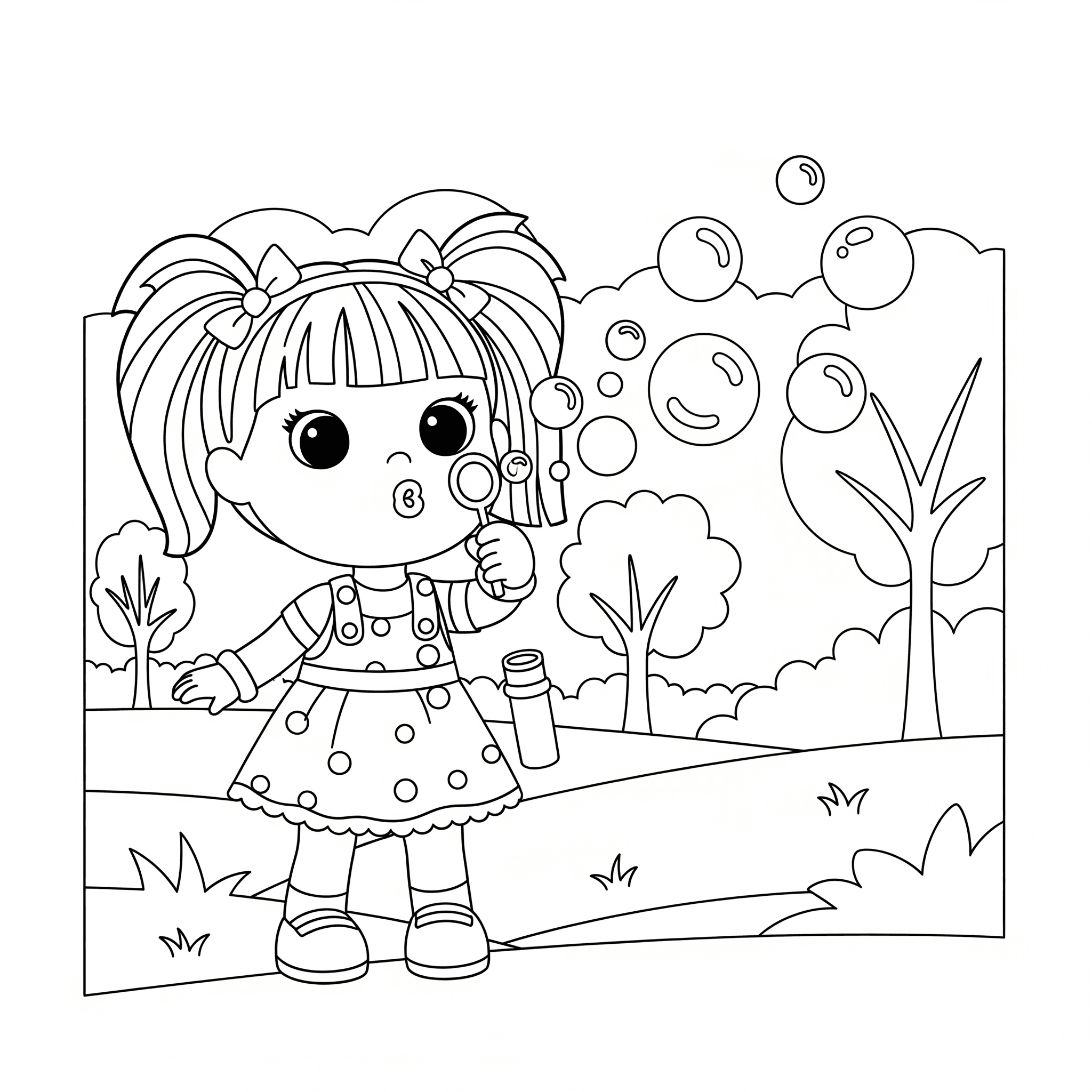 Dolls Making Soap Bubbles Coloring Page