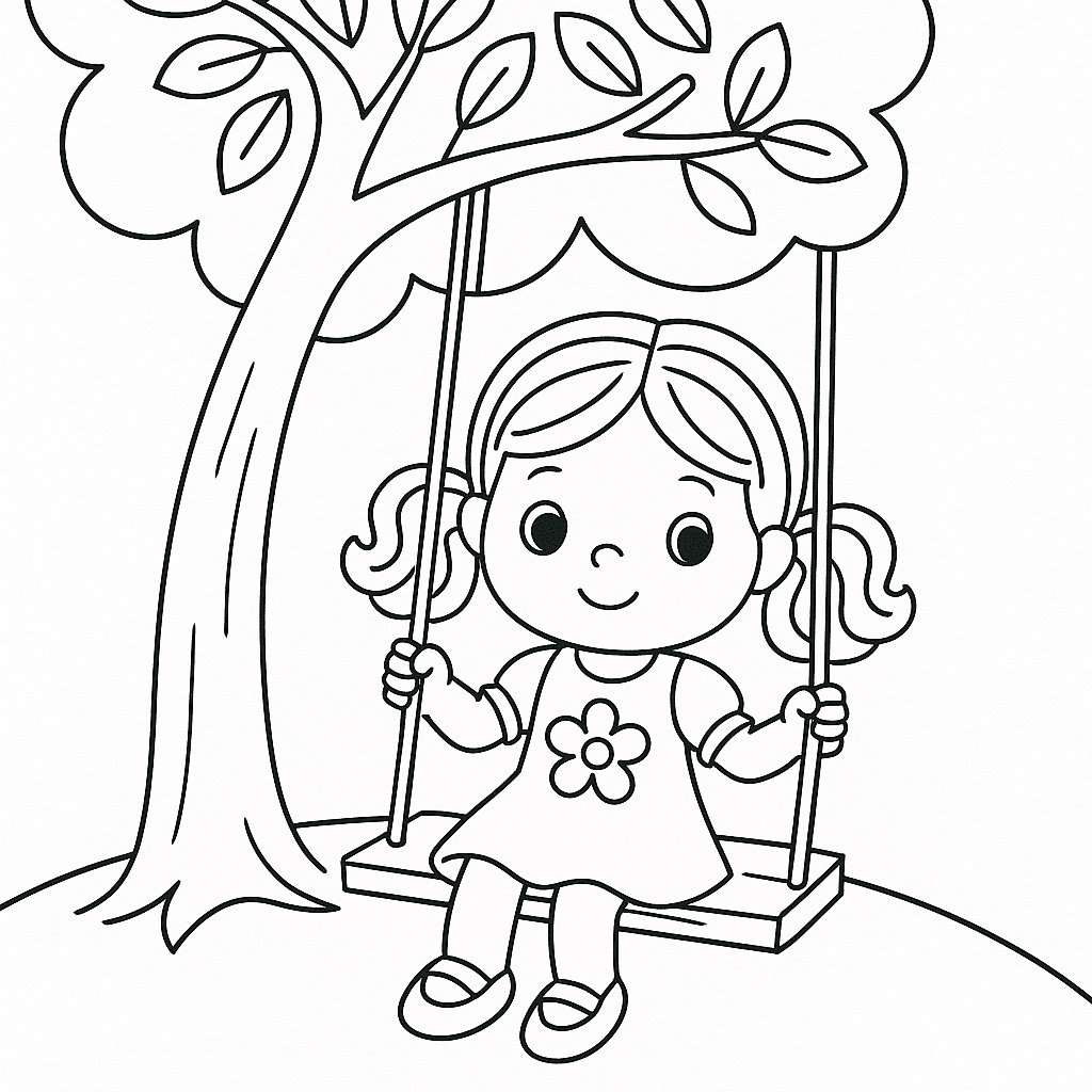 Doll on Swing Coloring Page