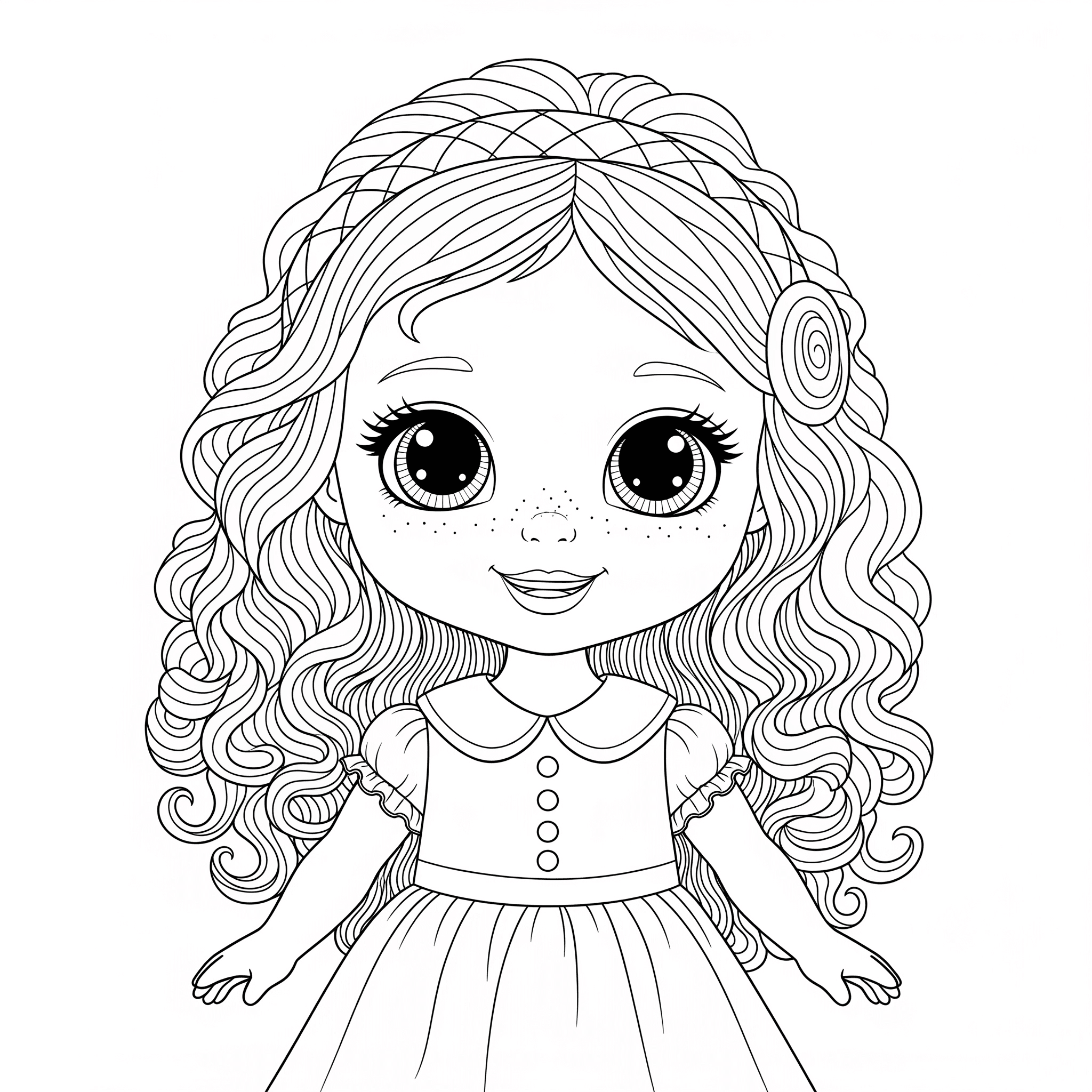Doll with Curly Hair Coloring Page