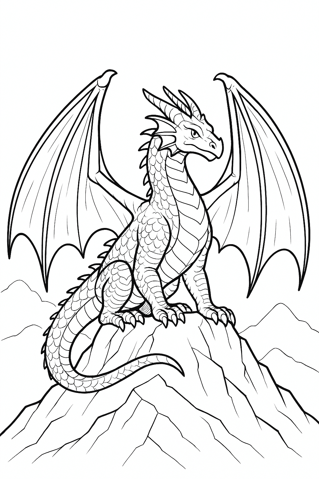 Big Dragon on a Mountain Coloring Page