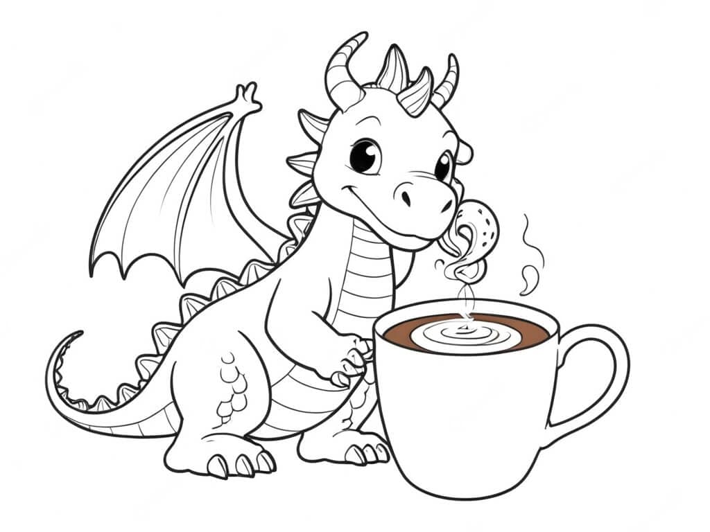 Dragon Drinking Hot Chocolate Coloring Page