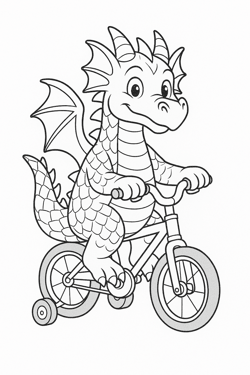 Dragon on a Bicycle Coloring Page