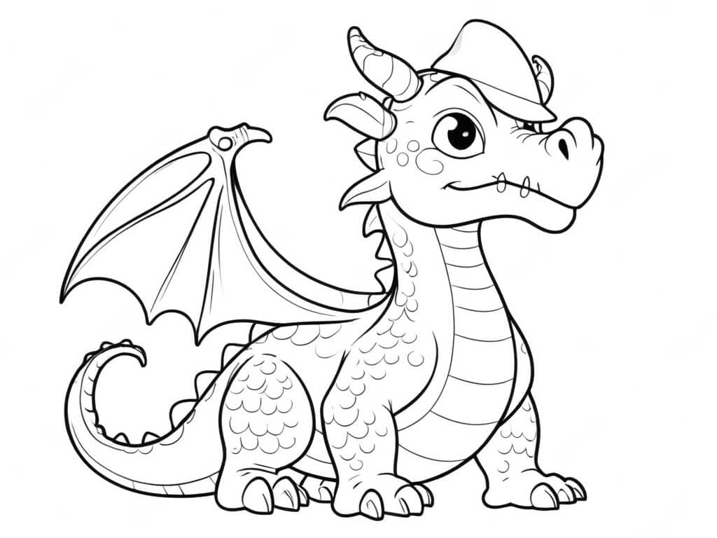 Dragon with a Hat Coloring Page