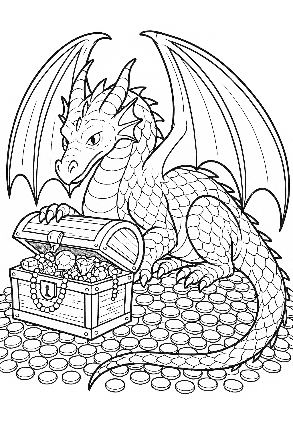 Treasure Guardian Dragon Coloring Page