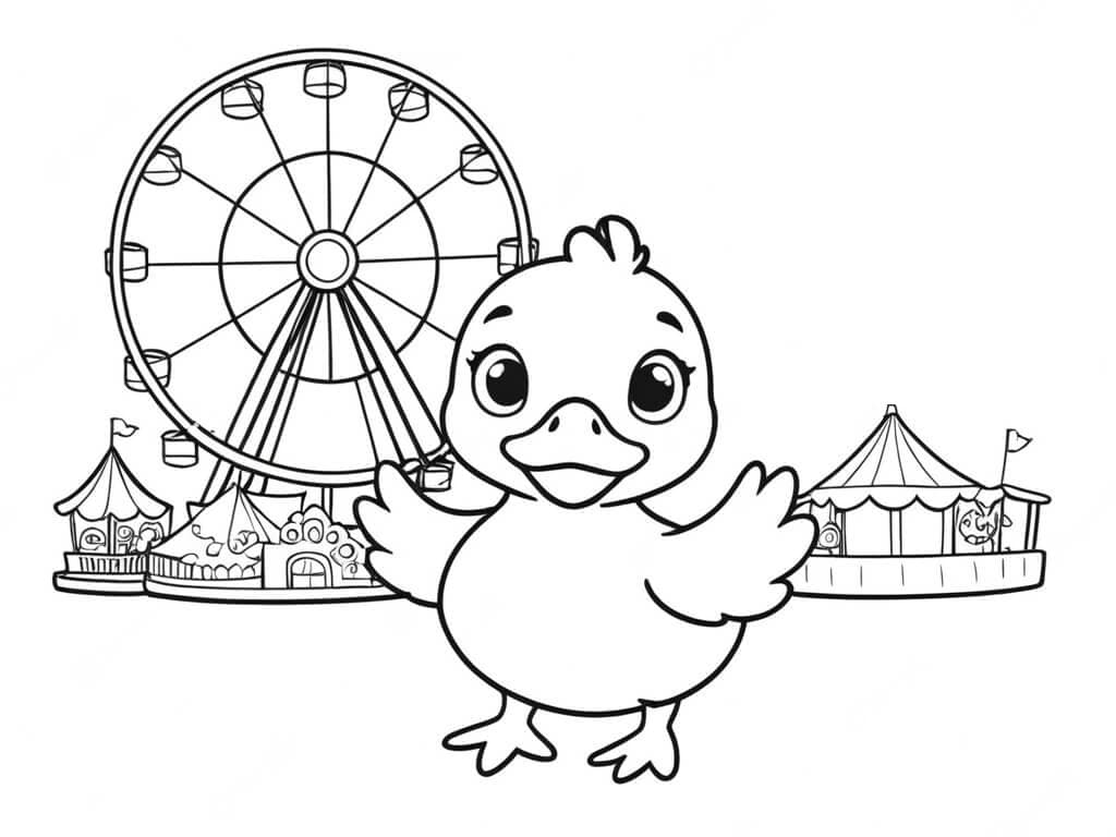 Duck at the Amusement Park Coloring Page