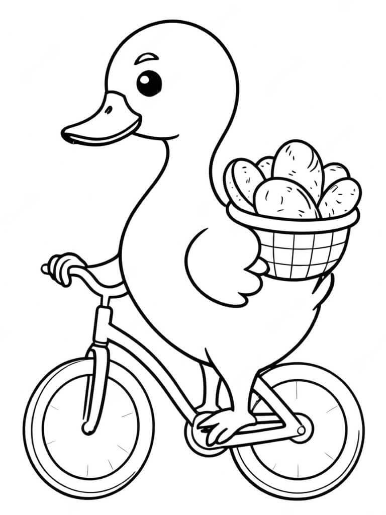 Duck on a Bicycle Coloring Page