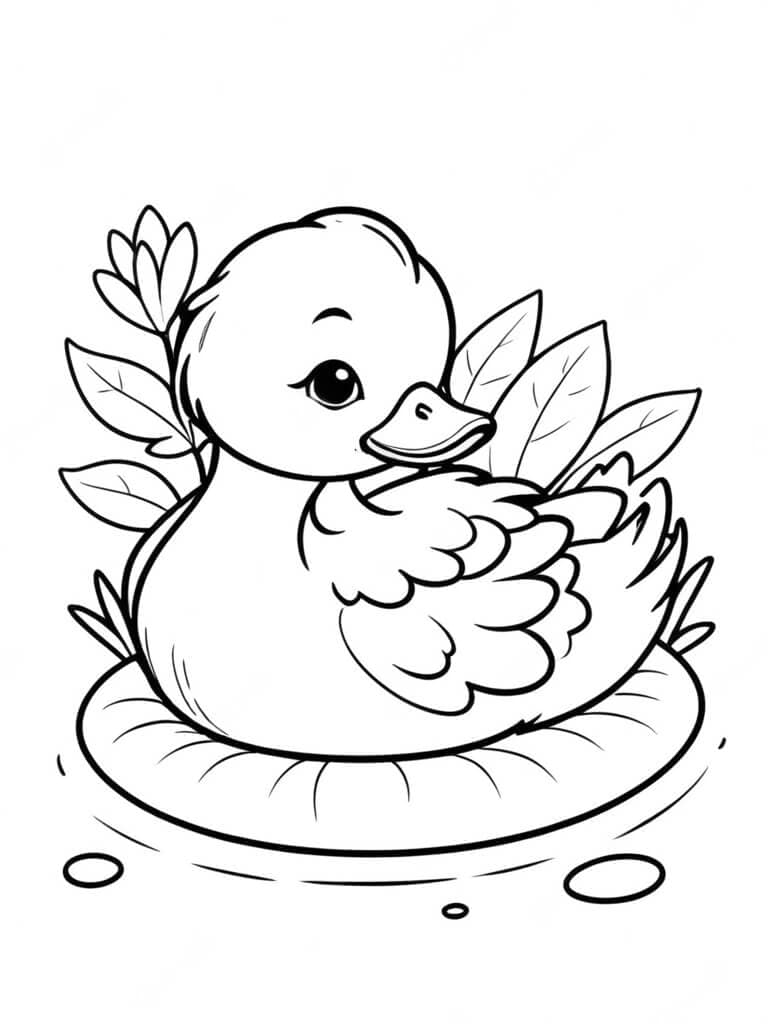 Duck on a Water Lily Coloring Page