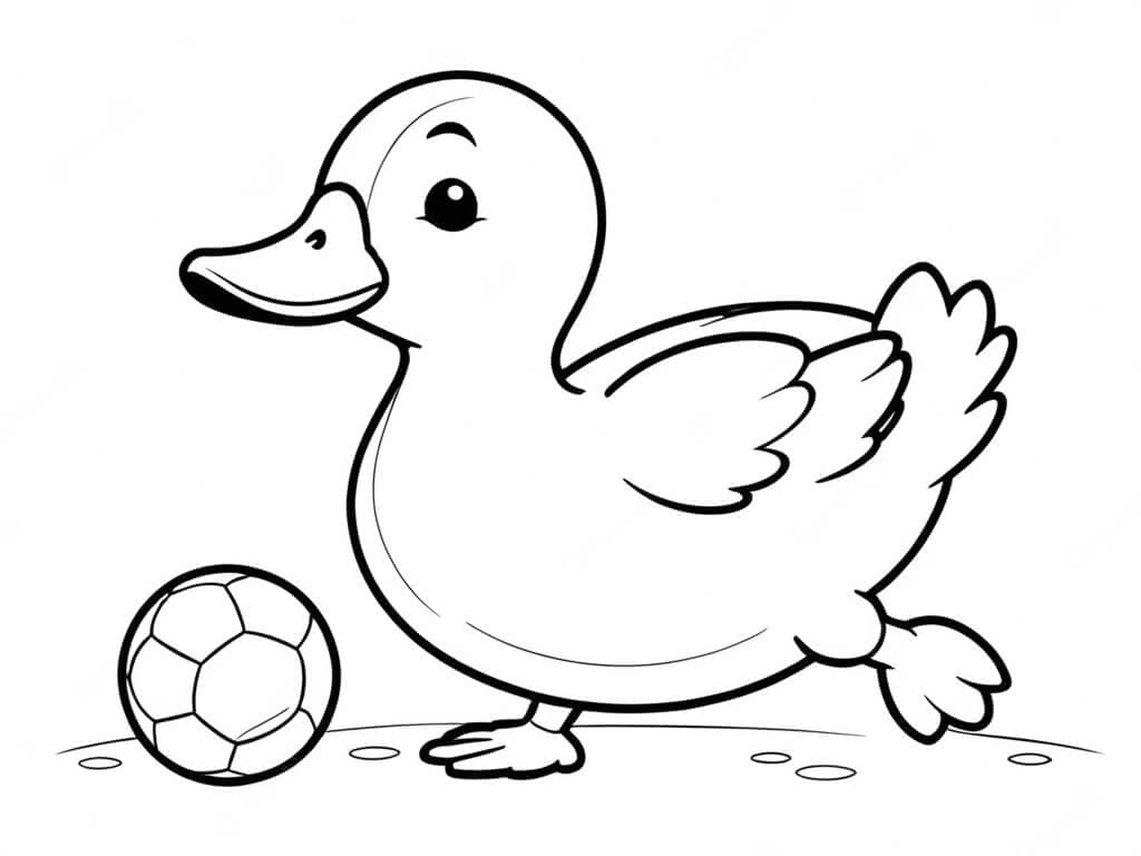 Duck Playing Soccer Coloring Page