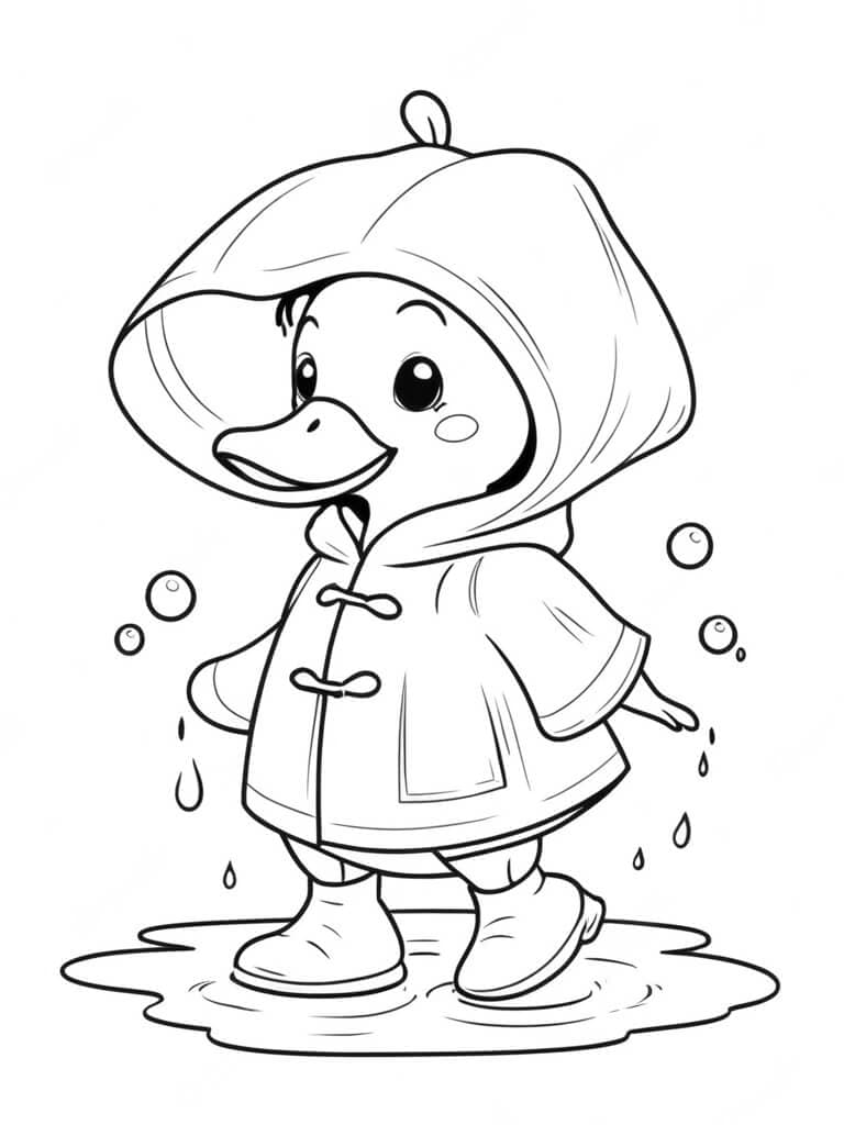Duck with a Rain Jacket Coloring Page
