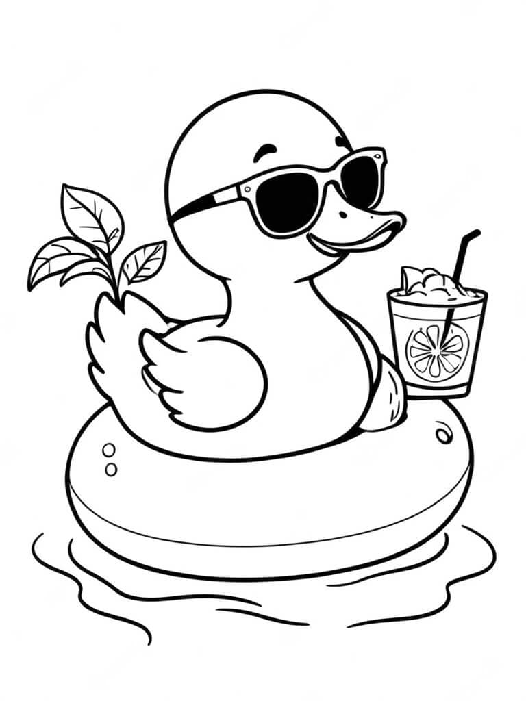 Duck with Sunglasses Coloring Page