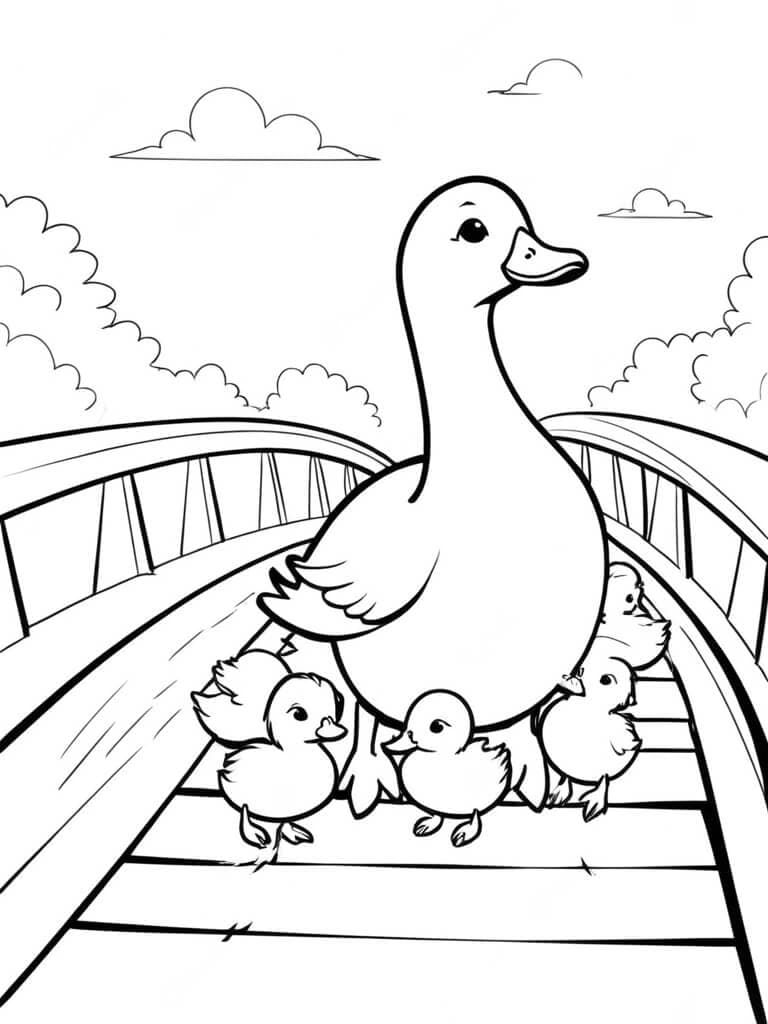 Mother Duck with Ducklings Coloring Page