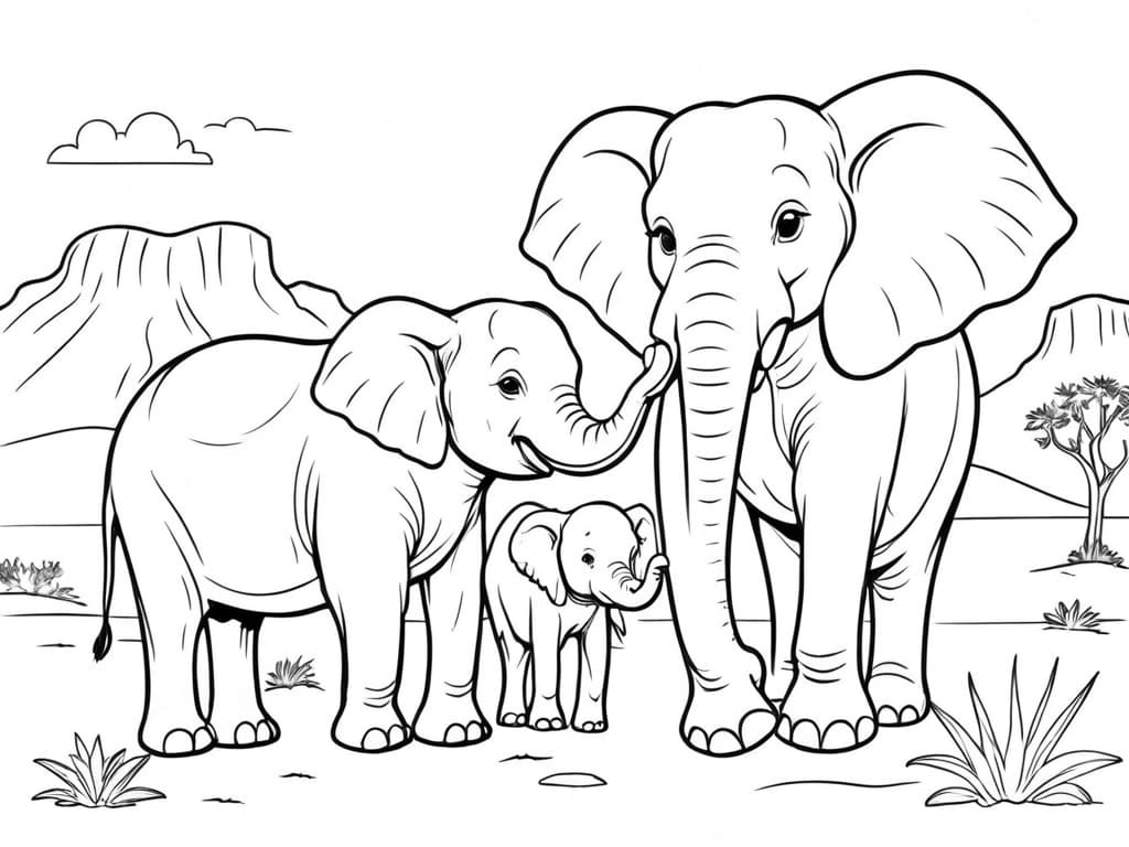 Elephant Family Coloring Page