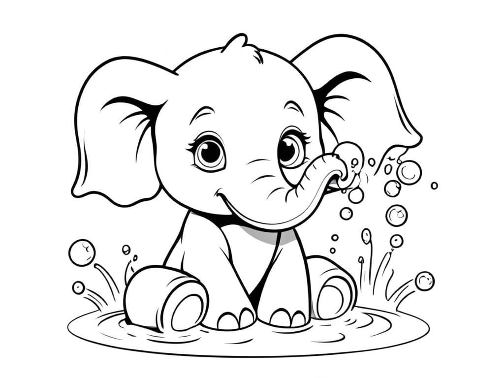Elephant in the Water Coloring Page