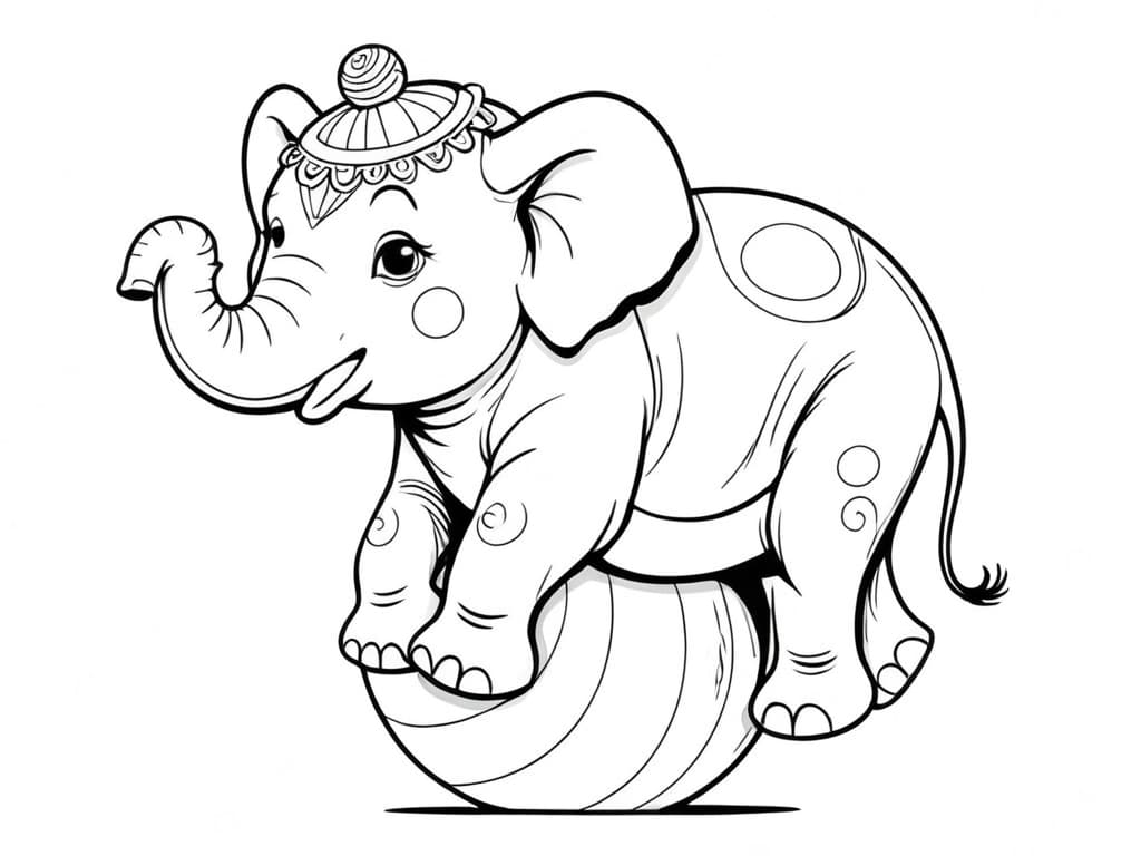 Elephant on a Ball Coloring Page