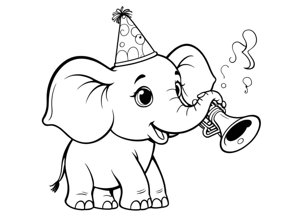 Elephant Playing a Trumpet Coloring Page