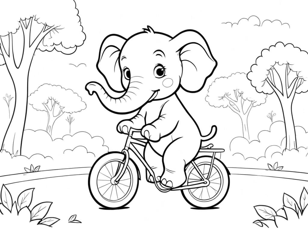 Elephant Riding a Bicycle Coloring Page