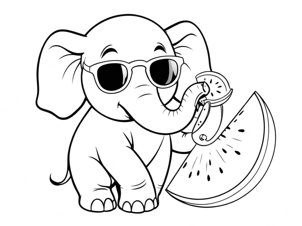 Elephant with Sunglasses Coloring Page