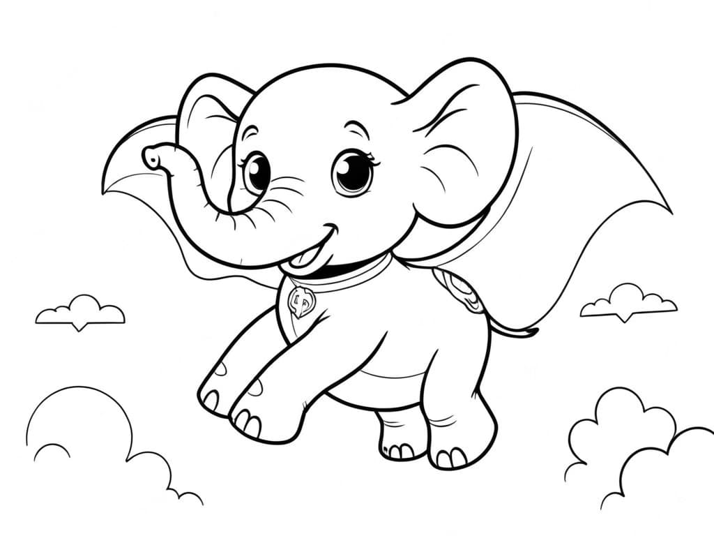 Flying Elephant with a Cape Coloring Page