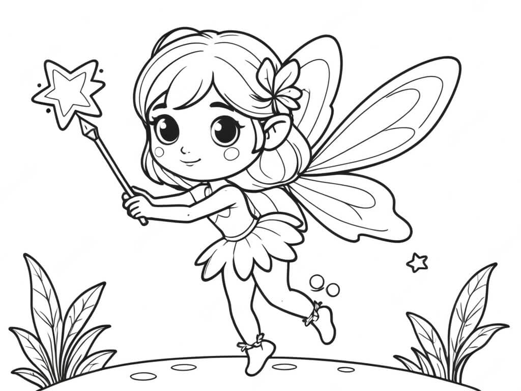Fairy Creating a Star Coloring Page
