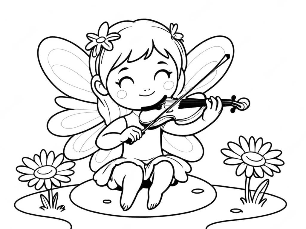 Fairy Playing Violin Coloring Page