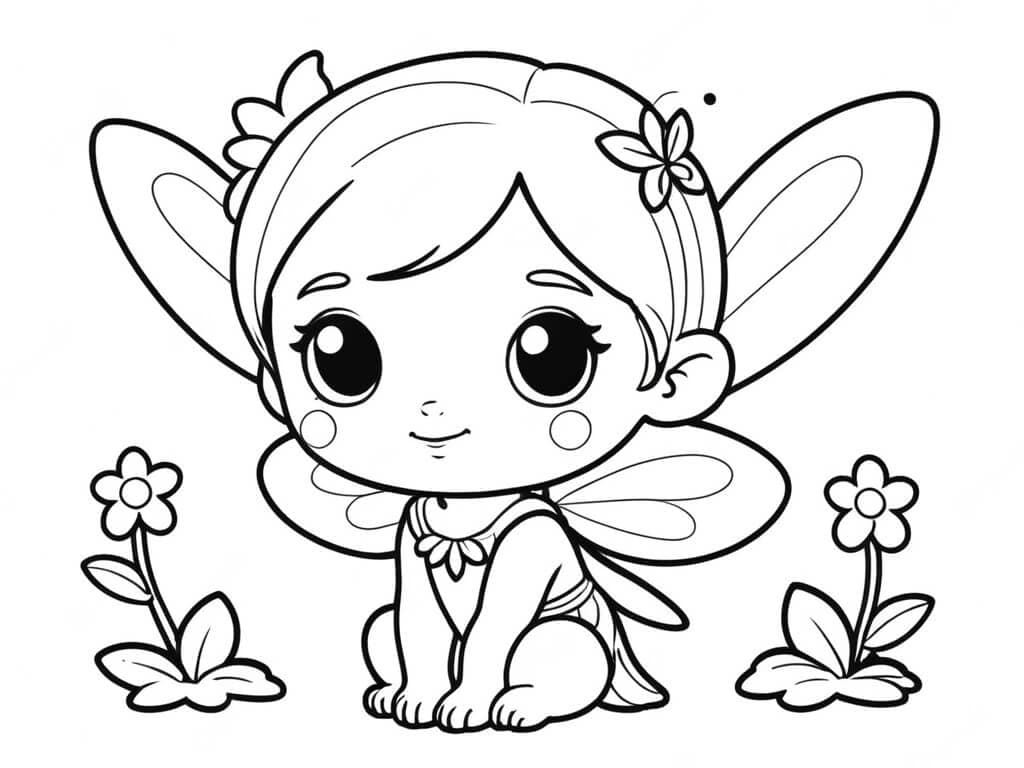 Little Fairy Sitting Coloring Page