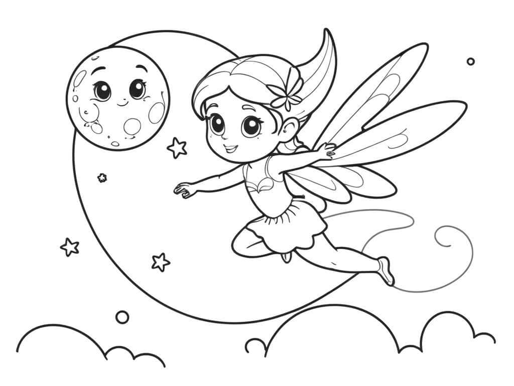 Moon and Fairy Coloring Page