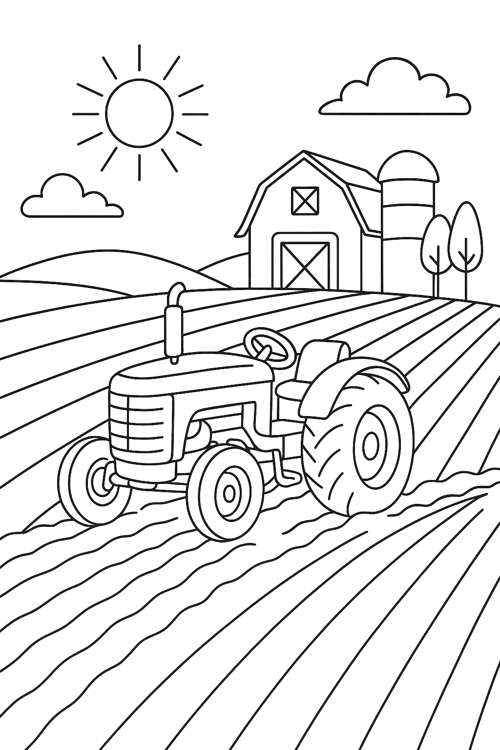 Farm Plowing a Field Coloring Page