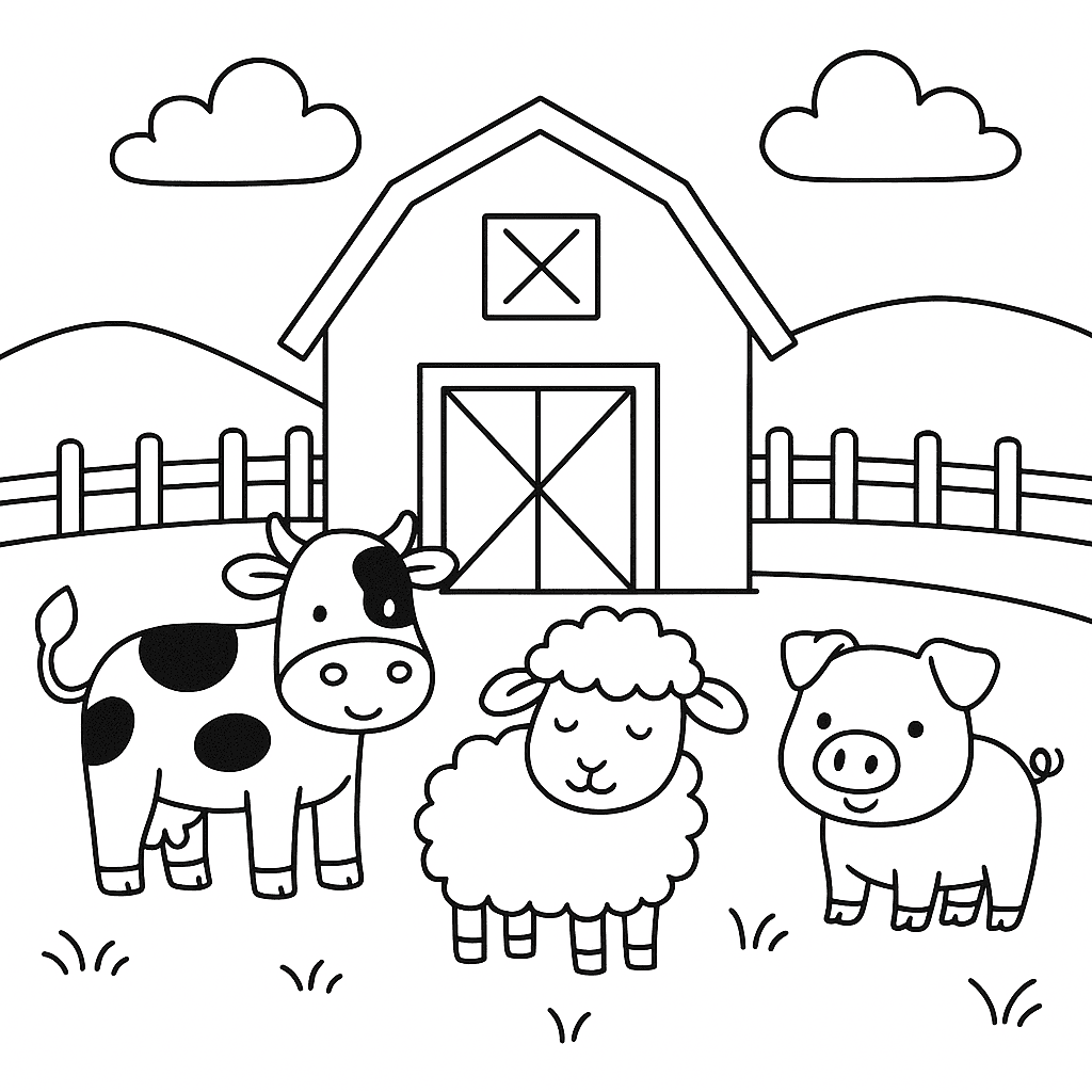 Farm with Animals Coloring Page
