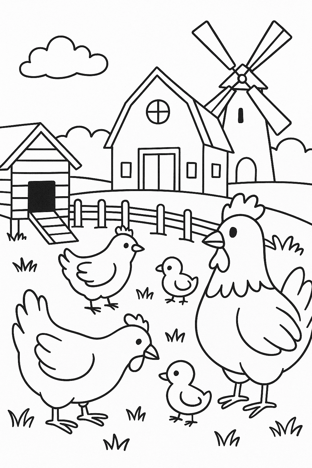 Farm with Chickens Coloring Page