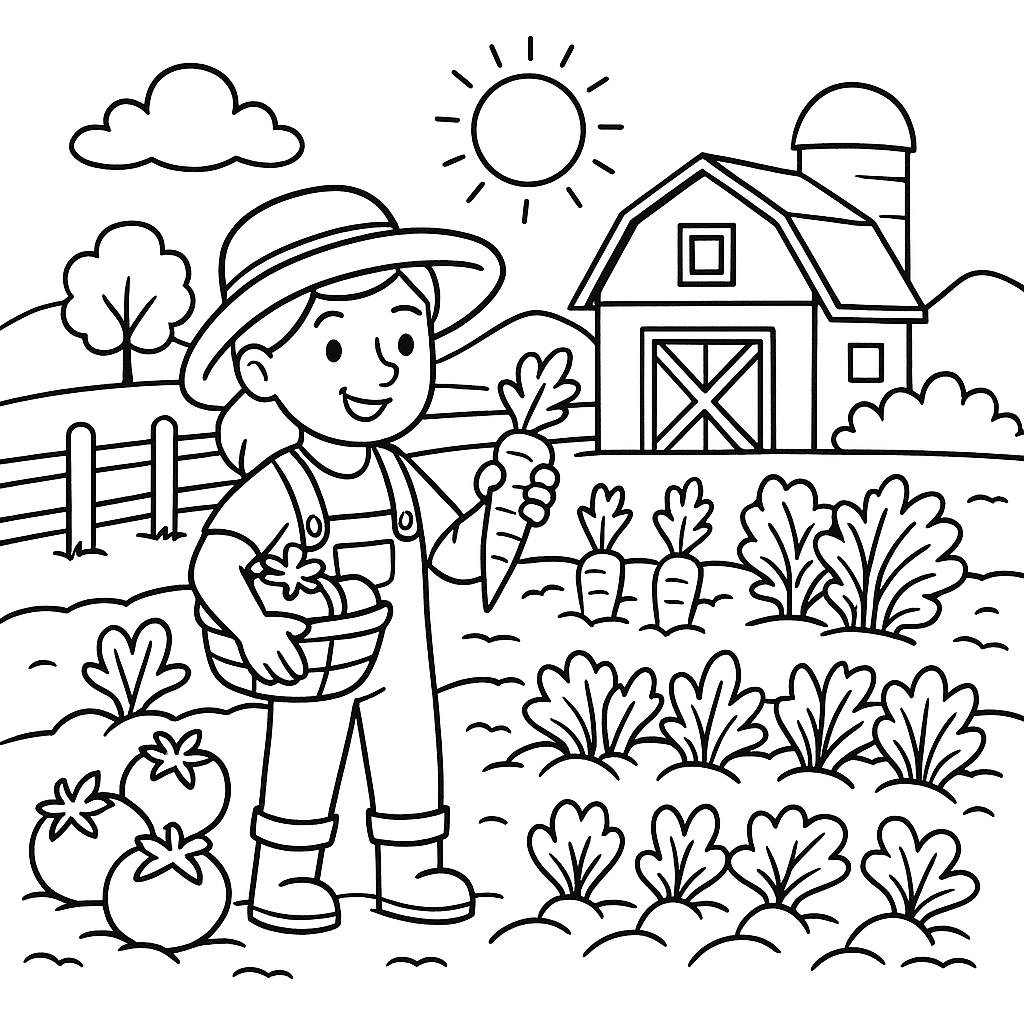 Farm with Vegetable Garden Coloring Page